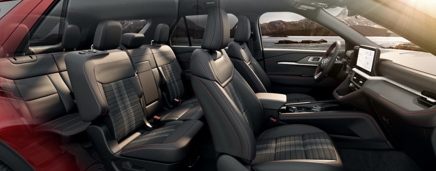 Ford%20Explorer%20for%20Sale%20Near%20Upper%20Sandusky%202025%20Ford%20Explorer%20-%20Red%20Interior.jpg Black leather interior seating in a 2025 Ford Explorer for sale near Upper Sandusky