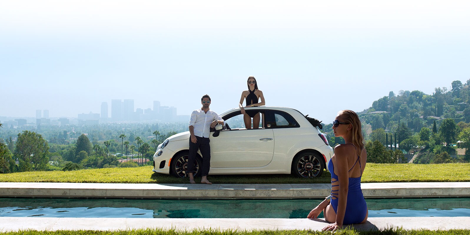 FIAT 500c GQ edition at the pool with models