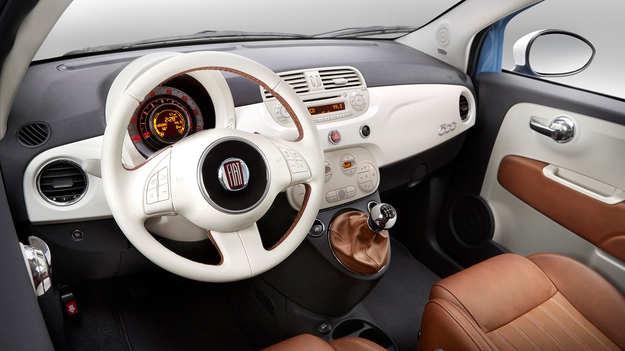 fiat 500 1957 edition steering wheel and interior fiat 500 1957 edition ivory and maroon steering wheel