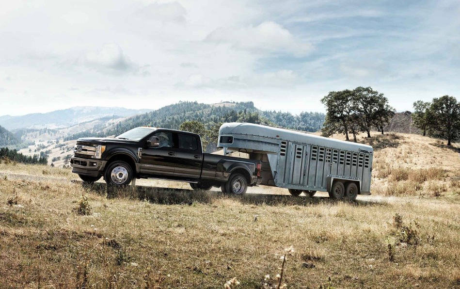 2018 Ford F-250 Towing Power A 2018 Ford F-250 towing a large horse trailer