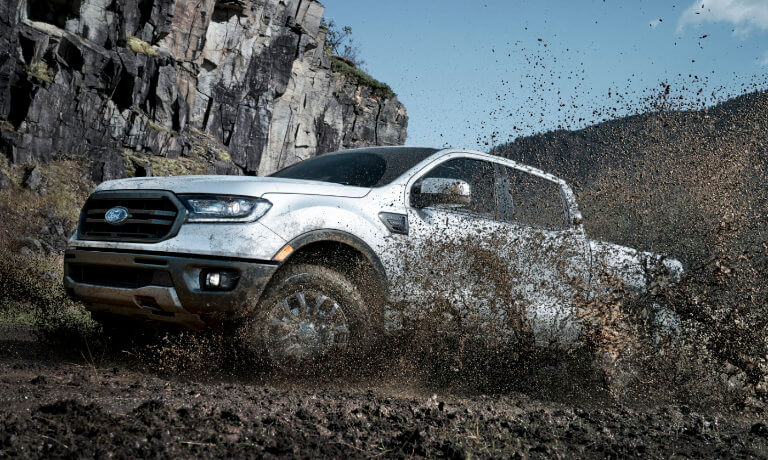 2021 Ford Ranger offroading by a mountain