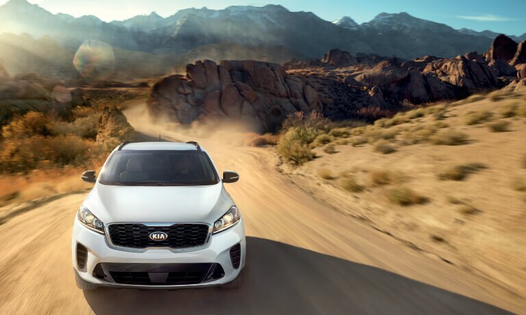 Silver 2020 Kia Sorento Driving In the Desert