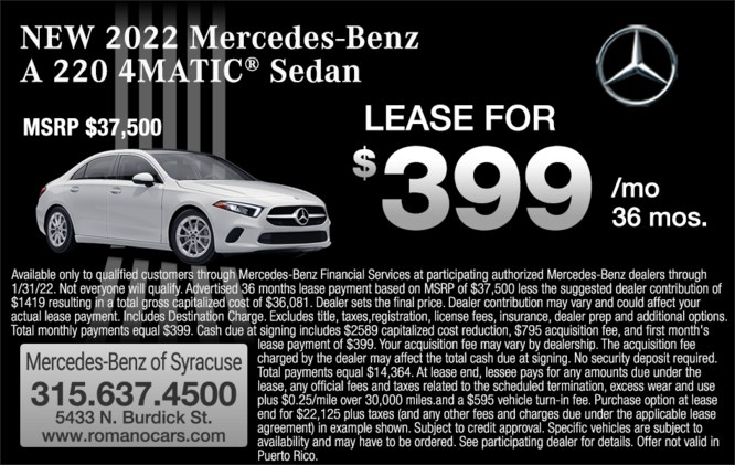 New 2022 Mercedes-Benz A 220 Leases