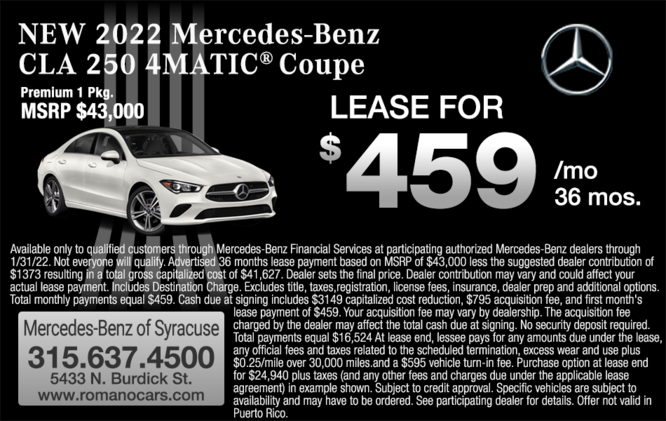 New 2022 Mercedes-Benz CLA 250 Coupe Leases