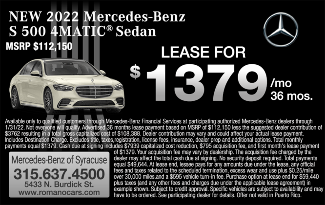 New 2022 Mercedes-Benz S 500 Sedan Leases