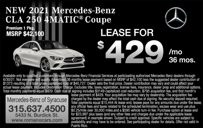 New 2021 Mercedes-Benz CLA 250 4MATIC Coupe Leases New 2021 Mercedes-Benz CLA 250 4MATIC Coupe Leases