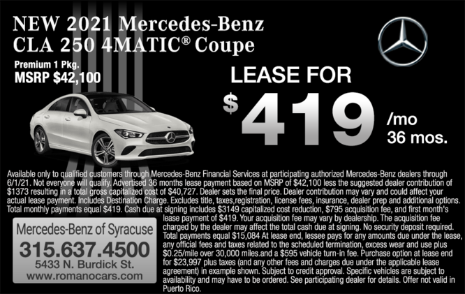 New 2021 Mercedes-Benz CLA 250 4MATIC Coupe Leases New 2021 Mercedes-Benz CLA 250 4MATIC Coupe Leases