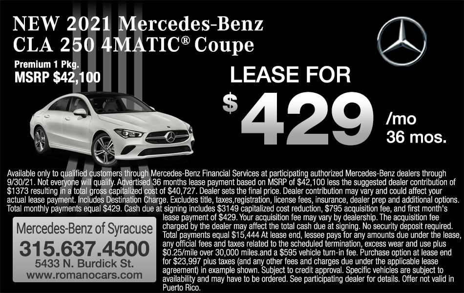 New 2021 Mercedes-Benz CLA 250 4MATIC Coupe Leases New 2021 Mercedes-Benz CLA 250 4MATIC Coupe Leases