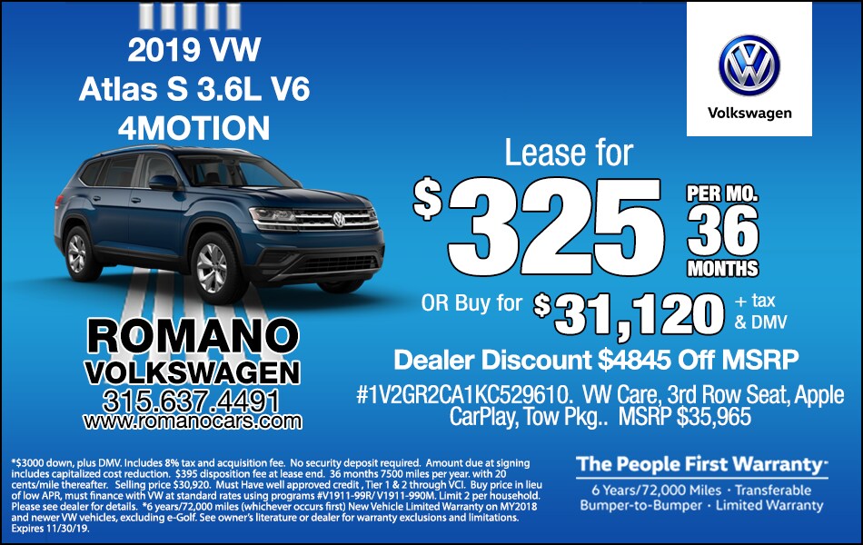New 2019 VW Atlas S 4MOTION