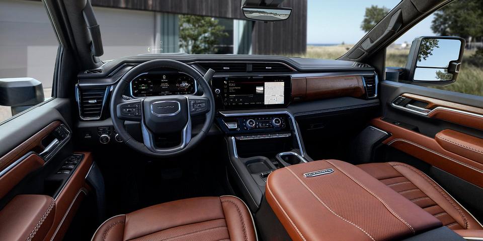 The advanced 13.4-inch touchscreen inside the 2026 GMC Sierra 3500 HD.