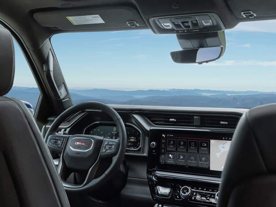 The modern interior and large infotainment screen of the 2026 GMC Sierra 1500.