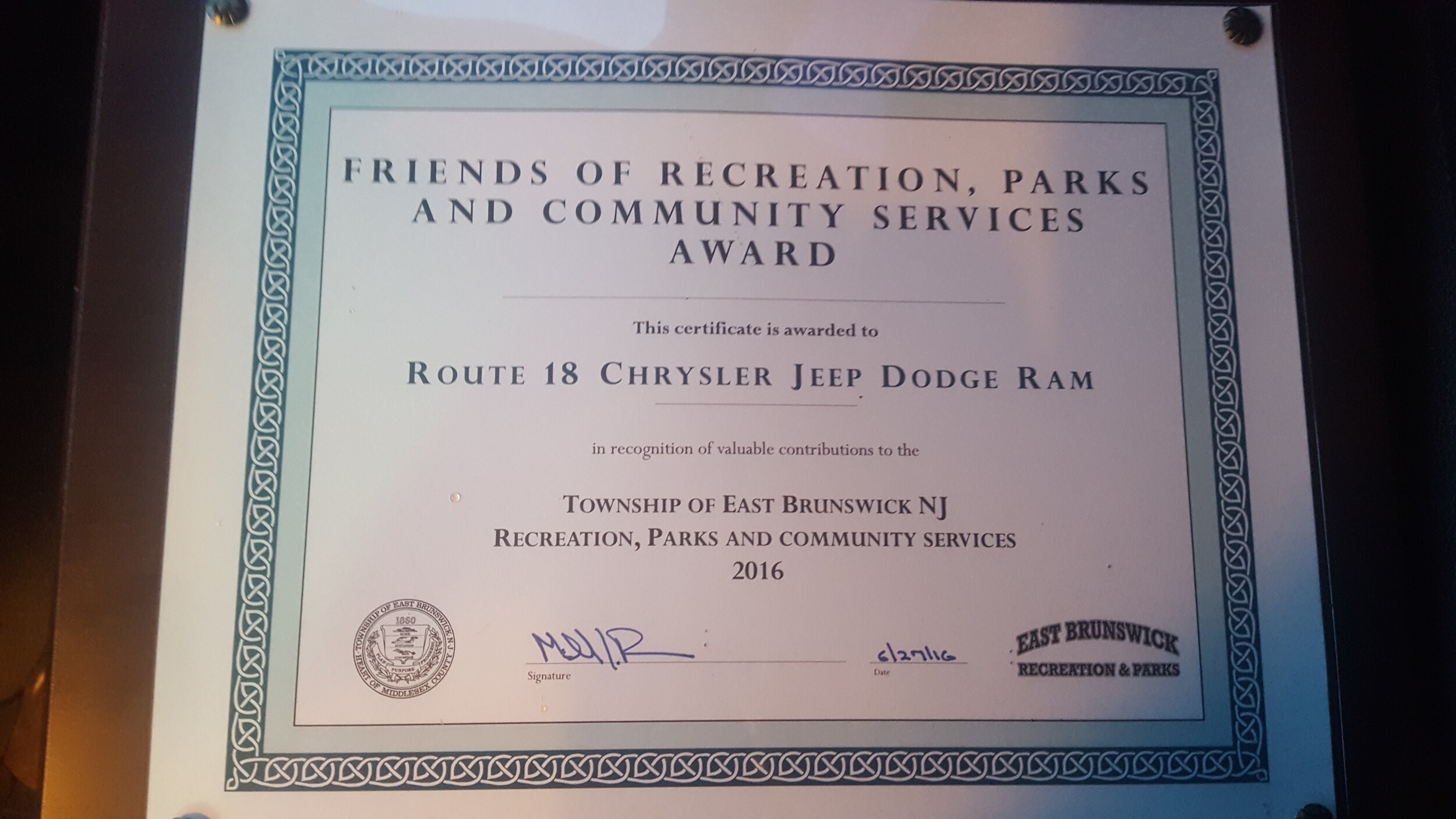 East Brunswick Friends of Recreation, Parks and Community Services Business Award.jpg
