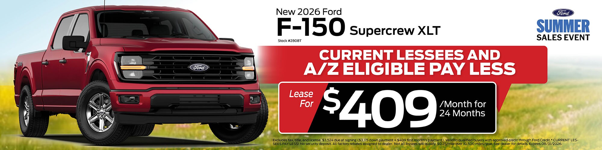 New 2026 Ford F-150 XLT Lease for $409/mo.