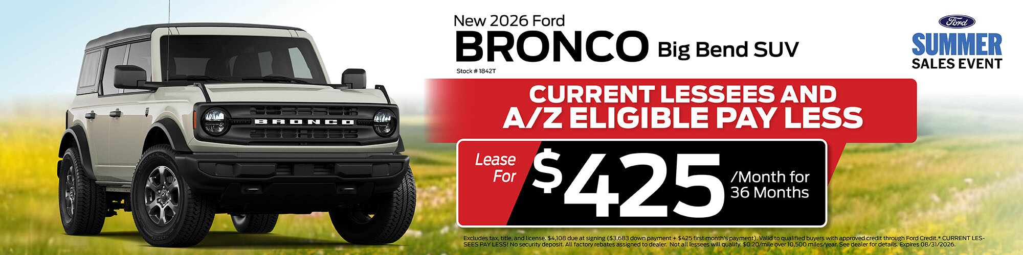 New 2026 Ford Bronco Bid Bend Lease for $425/mo.