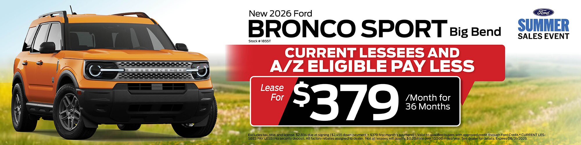 New 2026 Ford Bronco Sport Lease for $379/mo.