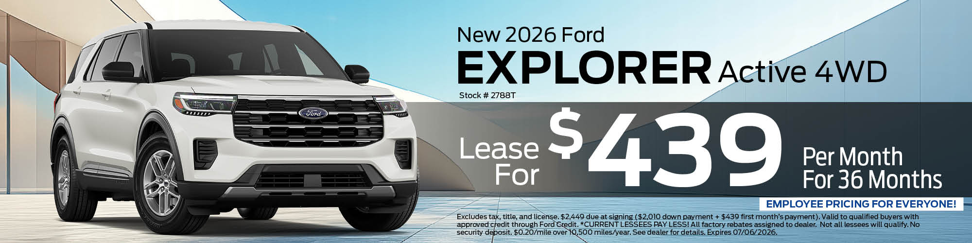 New 2026 Ford Explorer Active Lease for $439/mo.