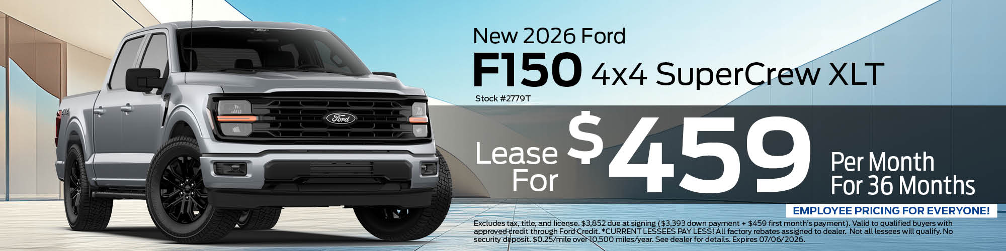 New 2026 Ford F-150 XLT Lease for $459/mo.