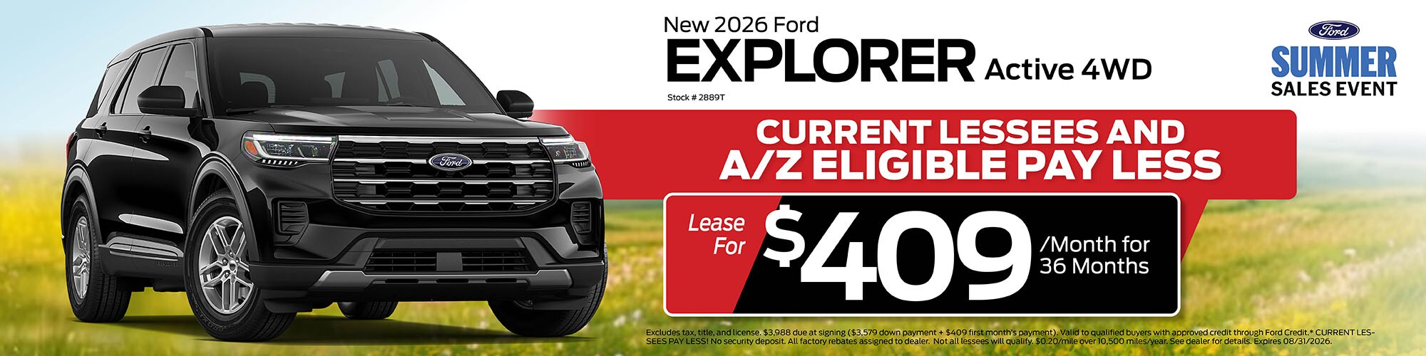 New 2026 Ford Explorer Active Lease for $409/mo.