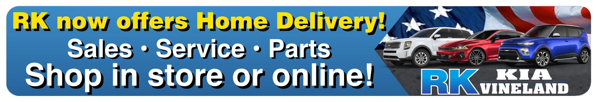 RK Kia now offers home delivery. Sales, Service and Parts. Shop in store or online.
