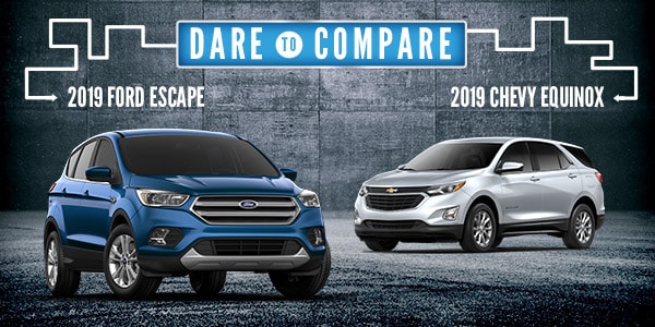 2019 Ford Escape vs 2019 Chevrolet Equinox | Rudig Jensen Ford CDJR | New Lisbon,
WI 2019
Ford Escape vs 2019 Chevrolet Equinox |
Rudig Jensen Ford CDJR | New Lisbon, WI