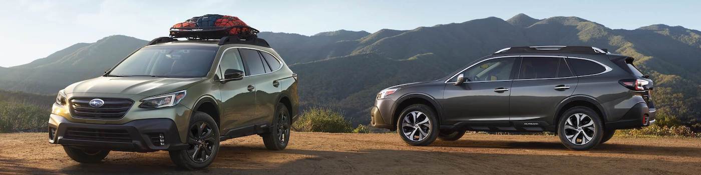 2020 Outback models parked in the dirt
