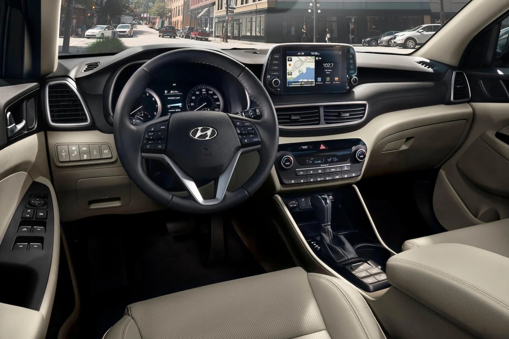 Inside view of dashboard in Hyundai vehicle