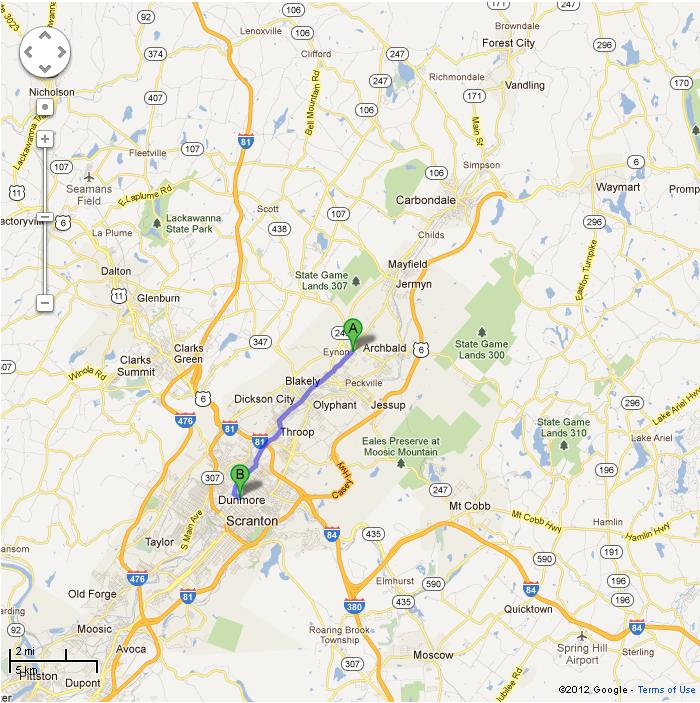 Directions from Eynon PA Dodge Dealer near Archbald