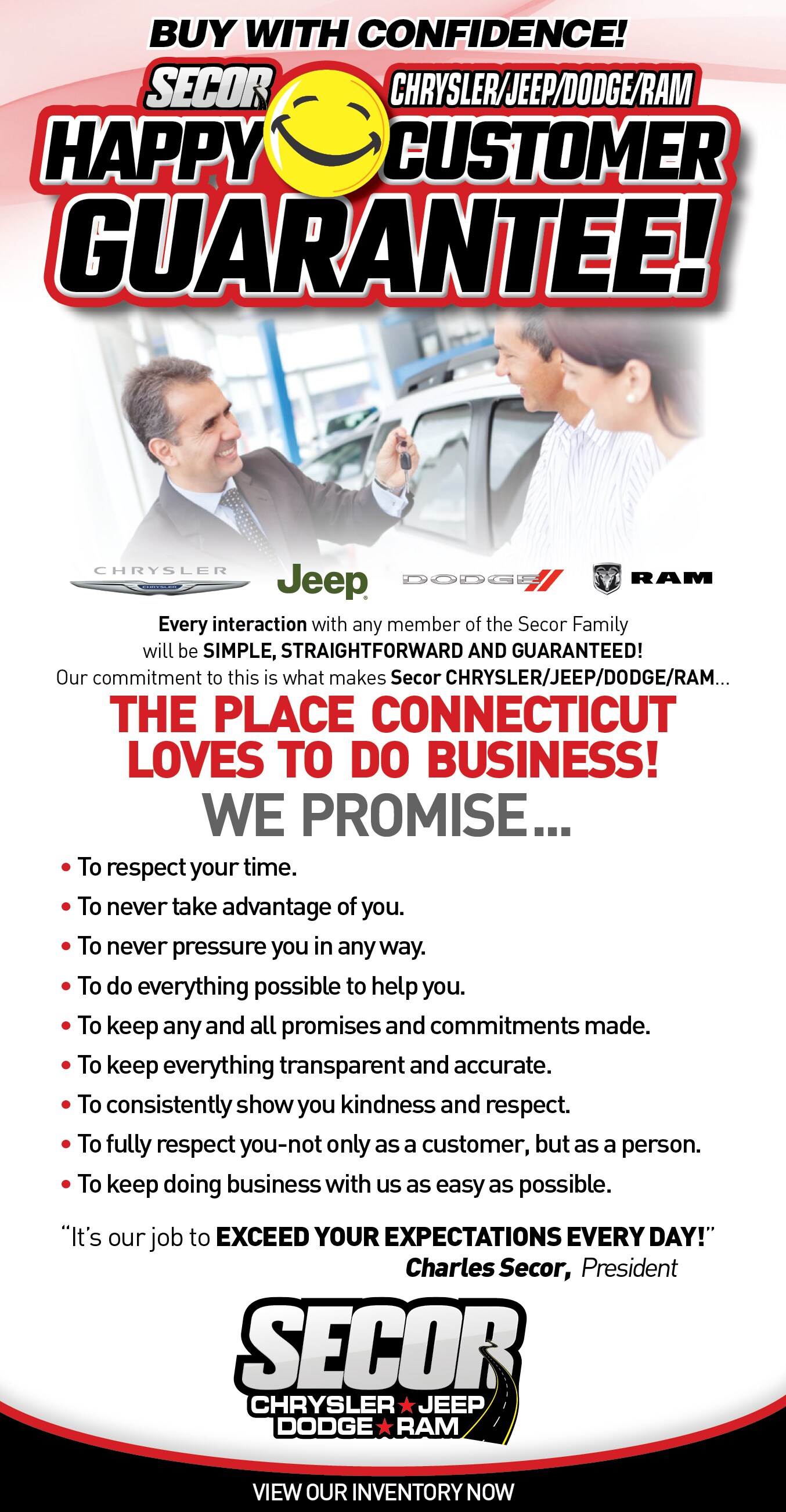 Secor Chrysler Jeep Dodge RAM Happy Customer Guarantee