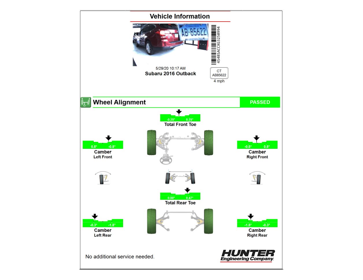 Wheel Alignment Printout