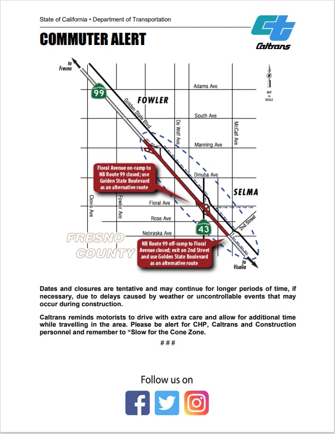 CalTrans Roadwork Detour  Selma Auto Mall