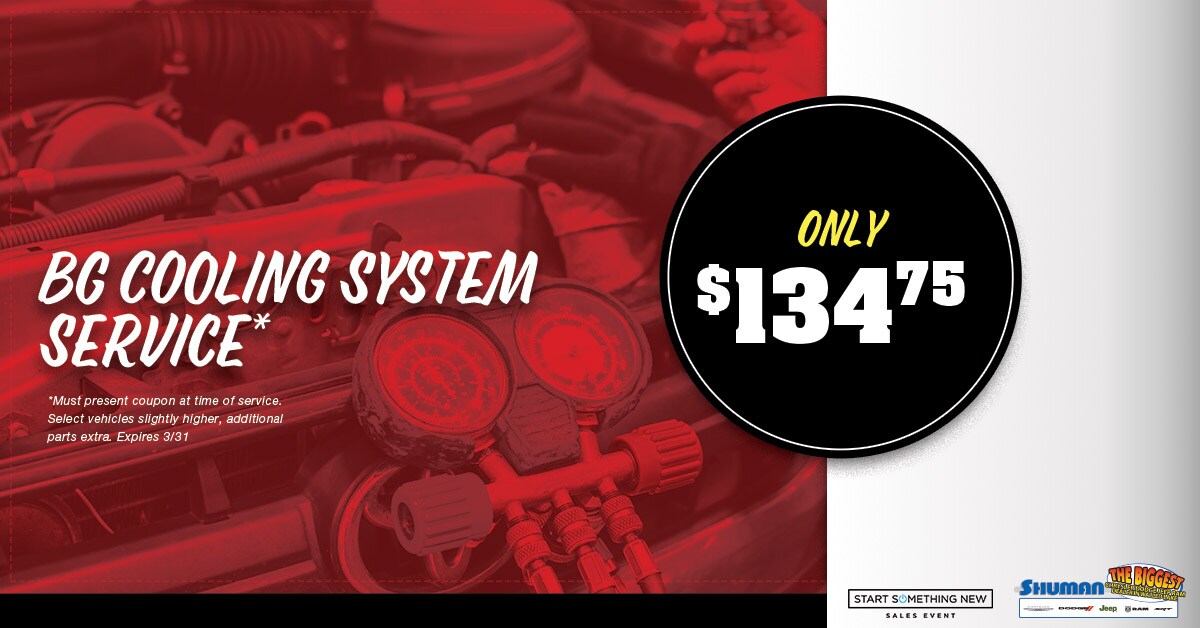 BG Cooling System Service in Walled Lake, MI at Shuman Chrysler Dodge Jeep Ram BG Cooling System Service in Walled Lake, MI at Shuman Chrysler Dodge Jeep Ram