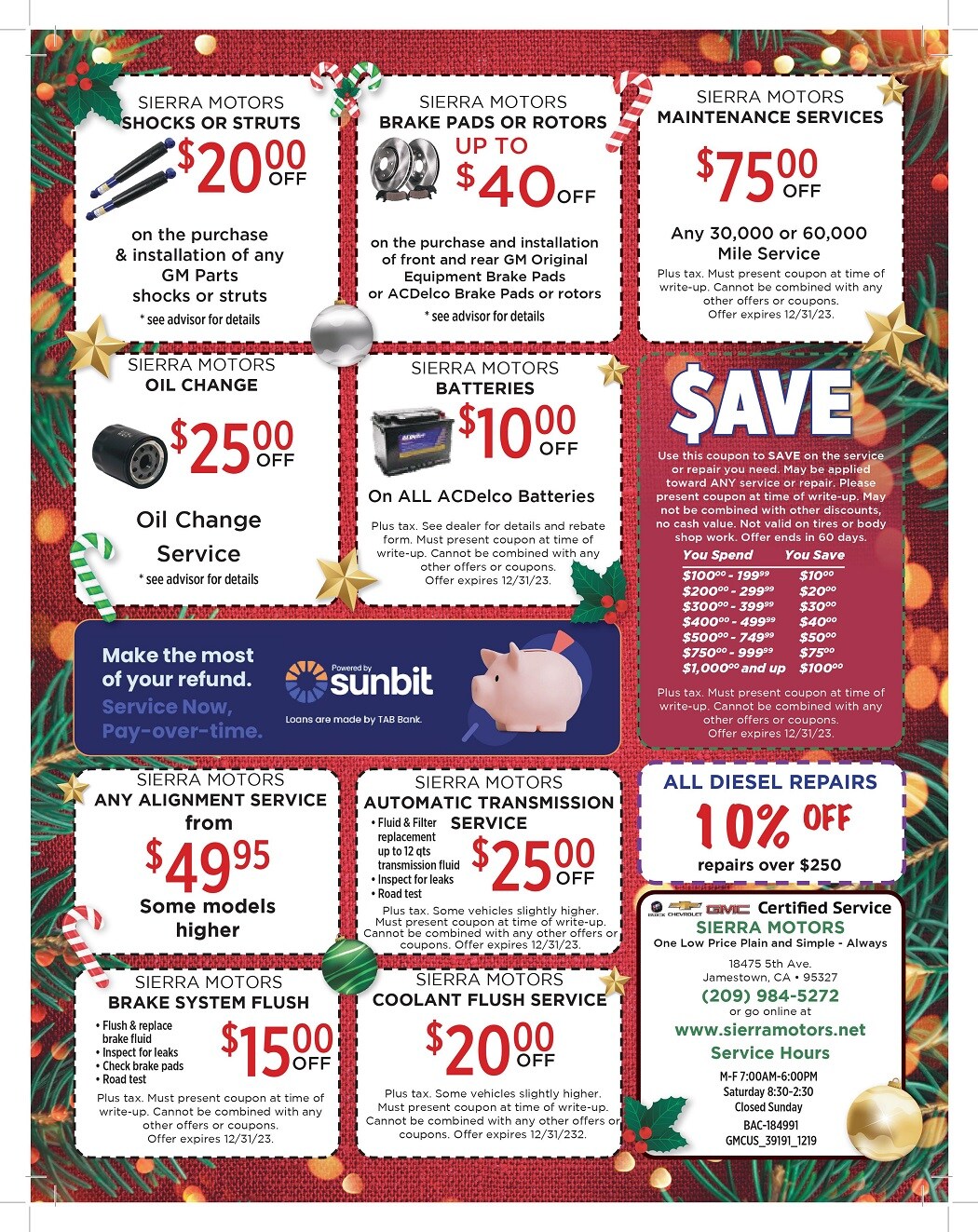 SERVICE & PARTS SPECIALS Sierra Motors