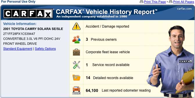 CarFax report used cars for sale