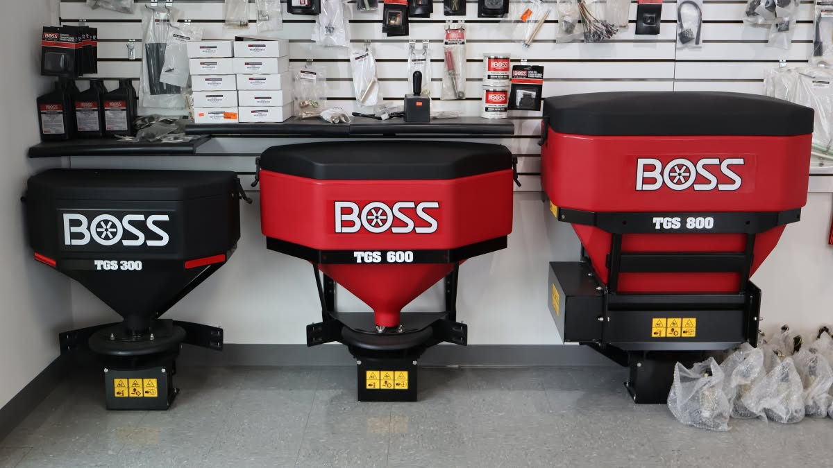 BOSS tailgate spreader mounted on a truck