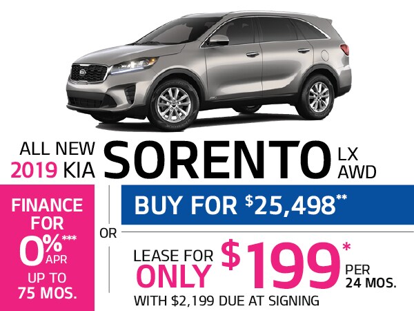 2019 Kia Sorento 0% APR for 75 Months
