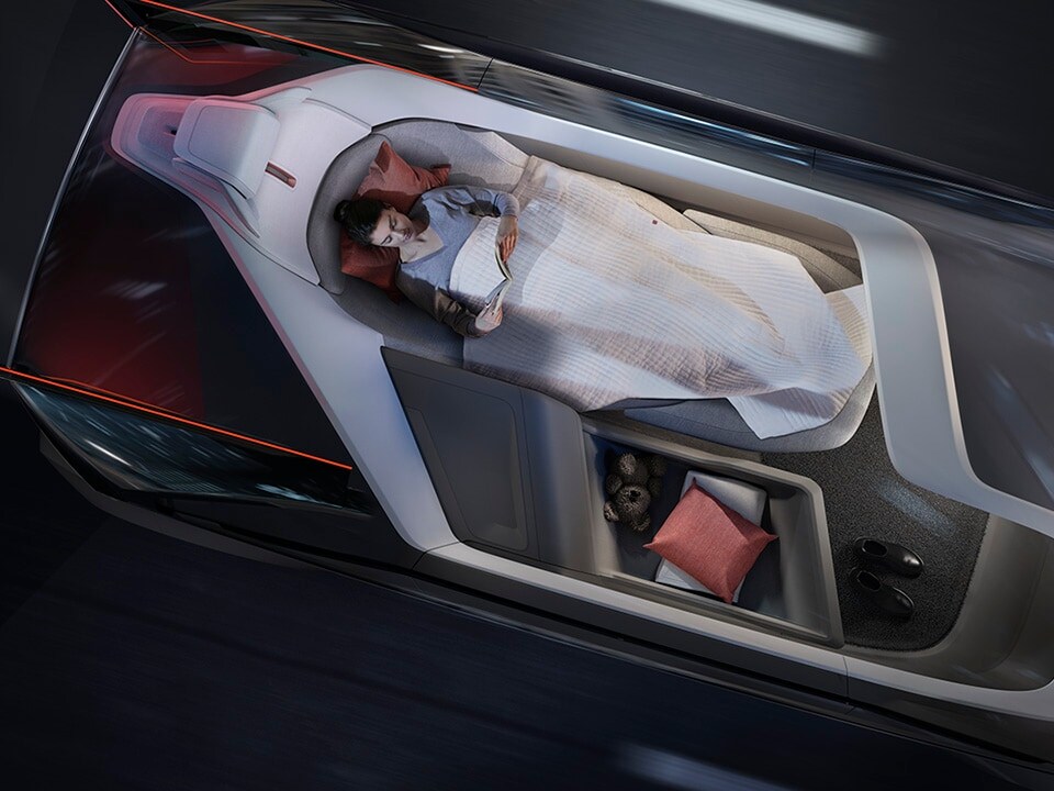 Volvo self driving car interior sleeping configuration concept
