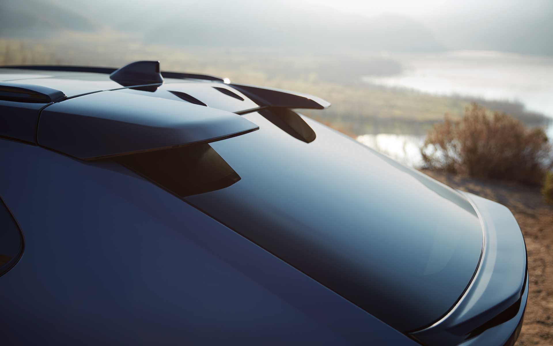 A close-up of the twin liftgate spoilers on the 2023 Solterra.