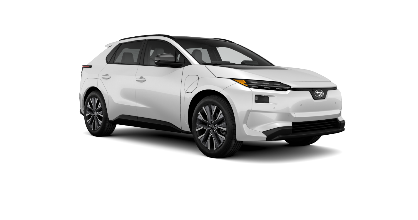 White Subaru Solterra electric SUV side profile