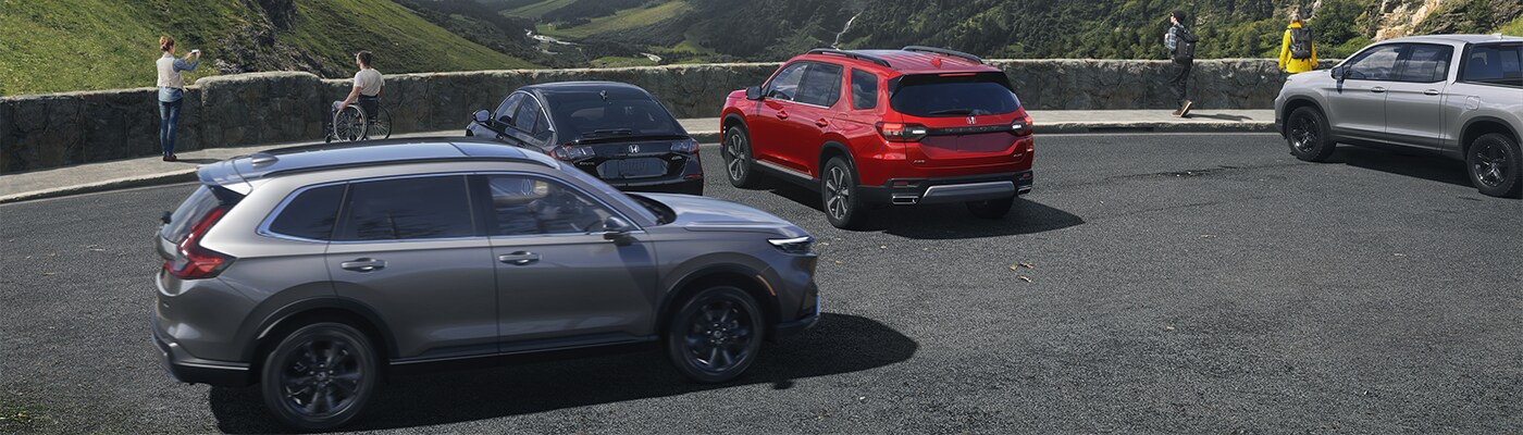 Honda SUVs Honda Models parked at an overlook