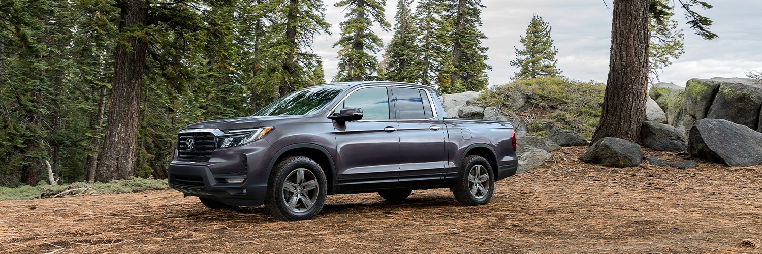 2022 Honda Ridgeline Gray Ridgeline parked in the trees