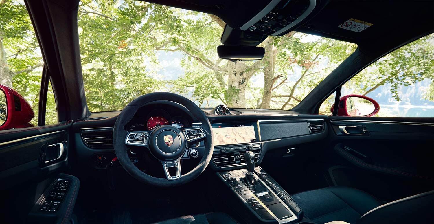 Porsche Macan interior interior of a Porsche Macan viewed from the driver's seat