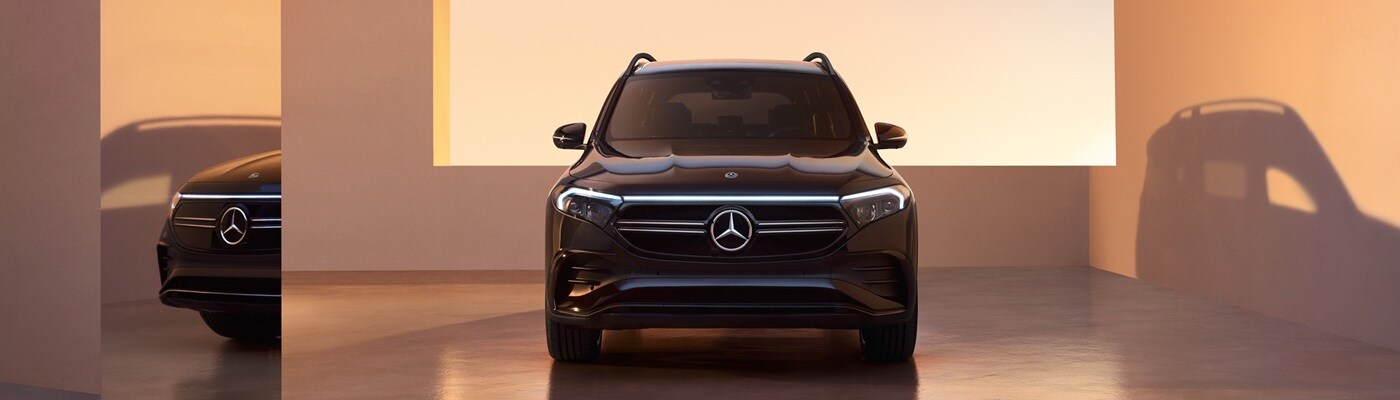 Mercedes-Benz EQB Blue 2024 EQB parked near modern shapes