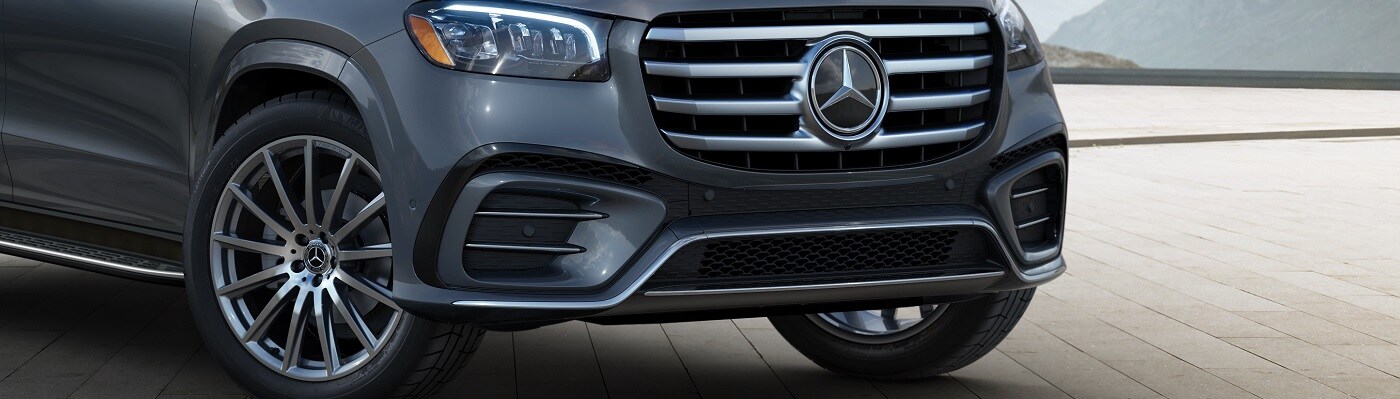 Mercedes-Benz GLS the grille of a Mercedes-Benz GLS in close up