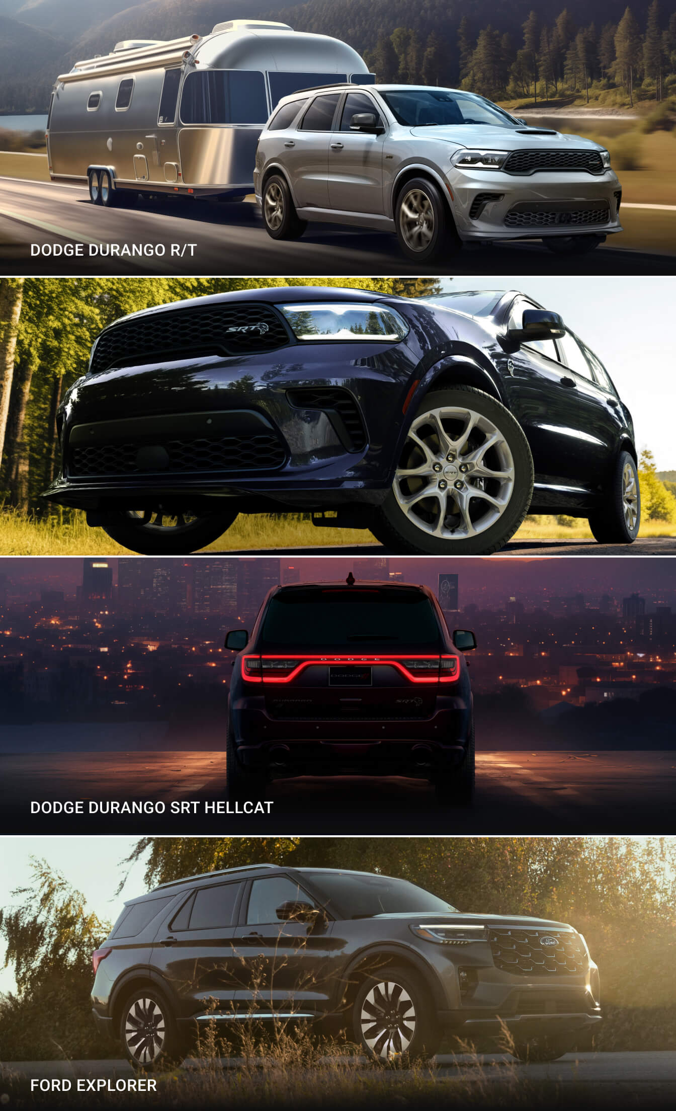 2025 Durango R/T 20th Anniversary Premium in Destroyer Gray, 2025 Durango SRT Hellcat Hammerhead in Night Moves, & 2025 Durango SRT Hellcat Brass Monkey in Red Oxide