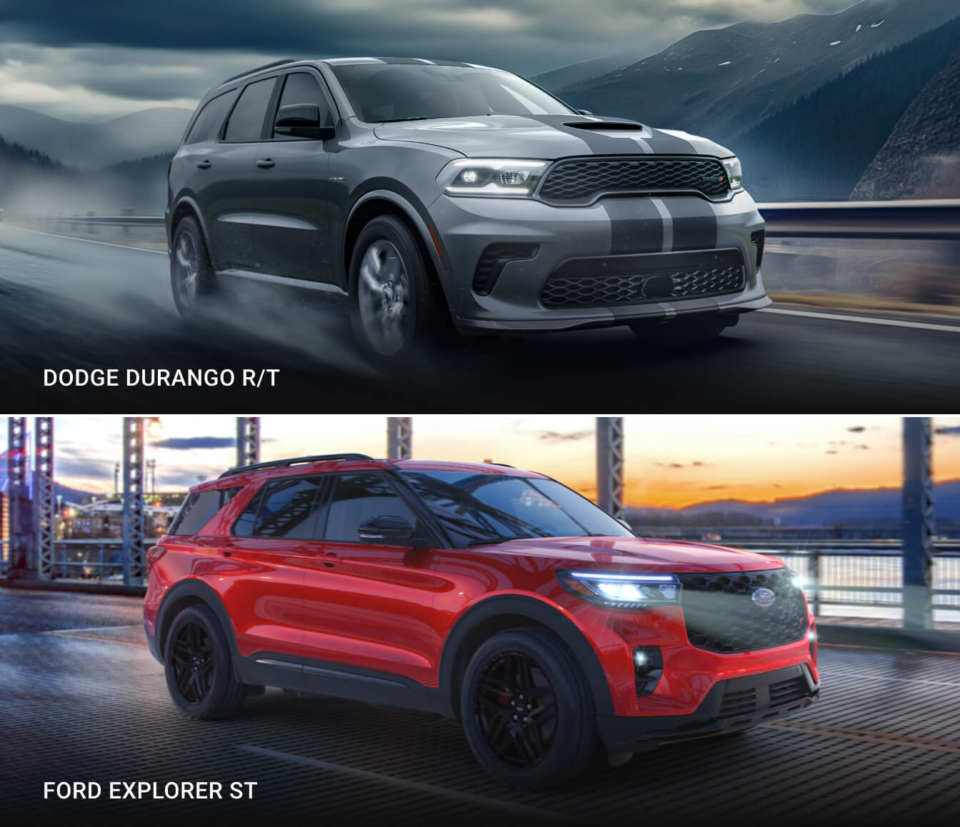2025 Durango R/T Premium in Triple Nickel & 2025 Explorer ST Rapid Red