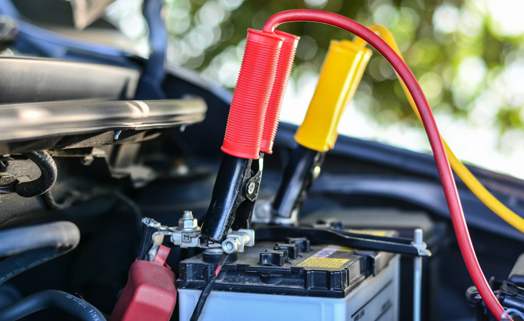 Jump starting a dead Subaru battery.