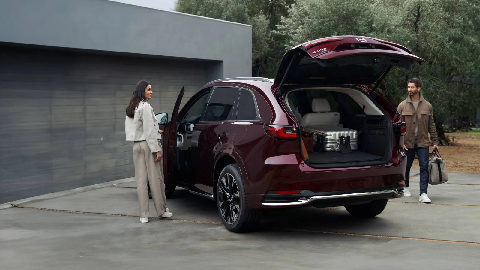 Mazda CX-90 cargo area with power liftgate open and third row folded, Sport Durst Mazda of Goldsboro NC