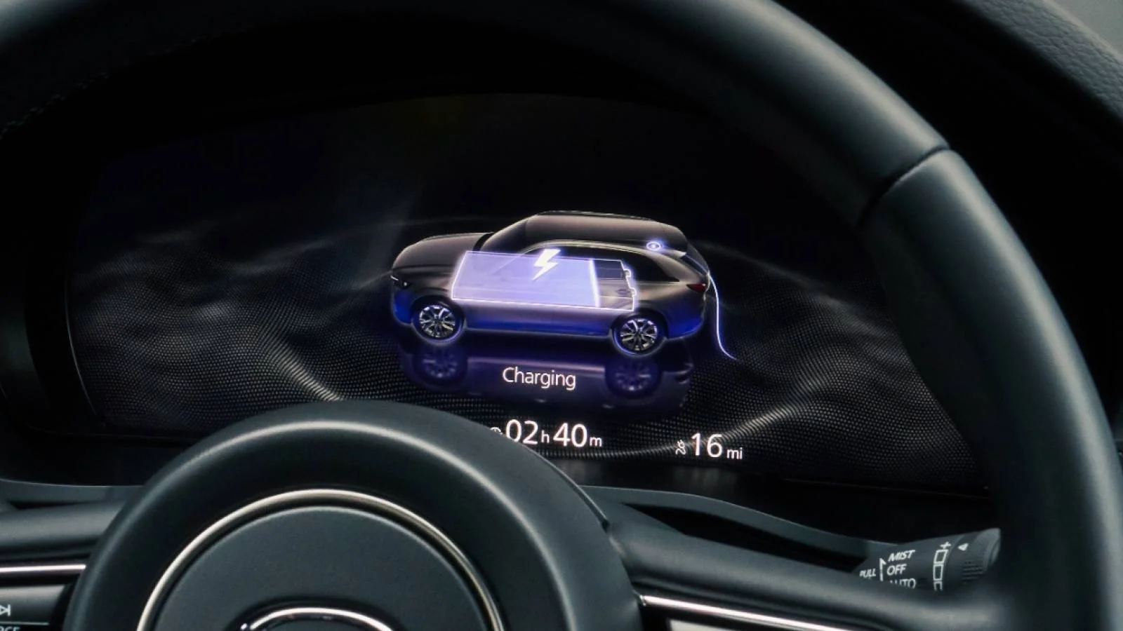 Mazda CX-90 PHEV instrument display showing charging status, Sport Durst Mazda of Goldsboro NC