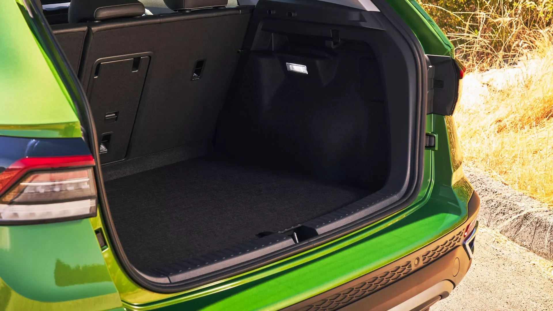 2026 Volkswagen Taos exterior, rear view parked, bright moss green
