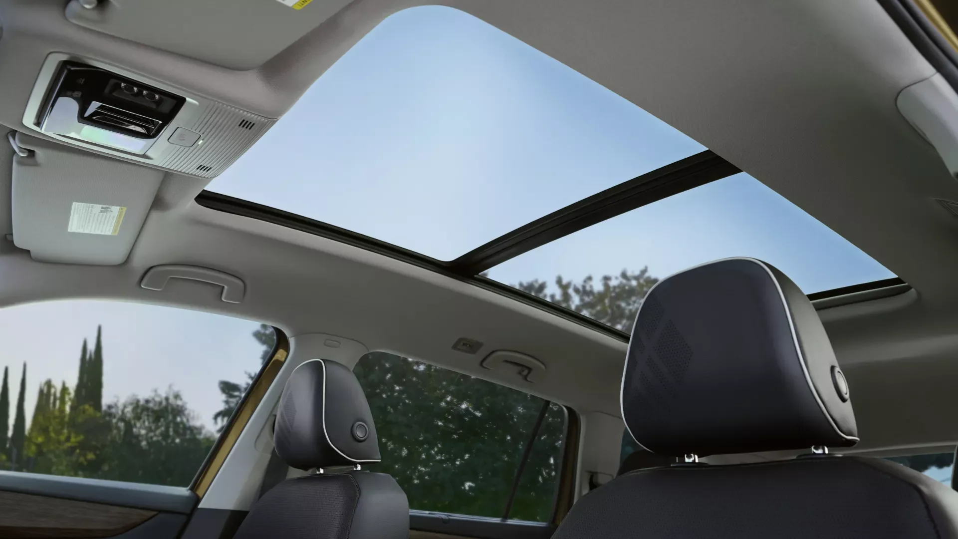 2026 Volkswagen Atlas interior looking up through available panoramic sunroof
